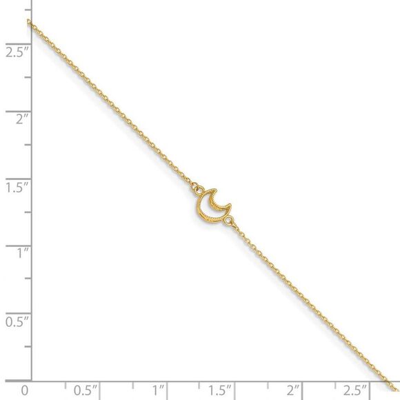 14k Yellow Gold Crescent Moon And 1mm Cable Chain Anklet, 10-11 Inch - Picture 3 of 5